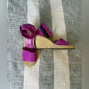 Vince Camuto SZ 8M Leera Pink Suede Ankle Strap Wedge Sandals Espadrille Shoes
